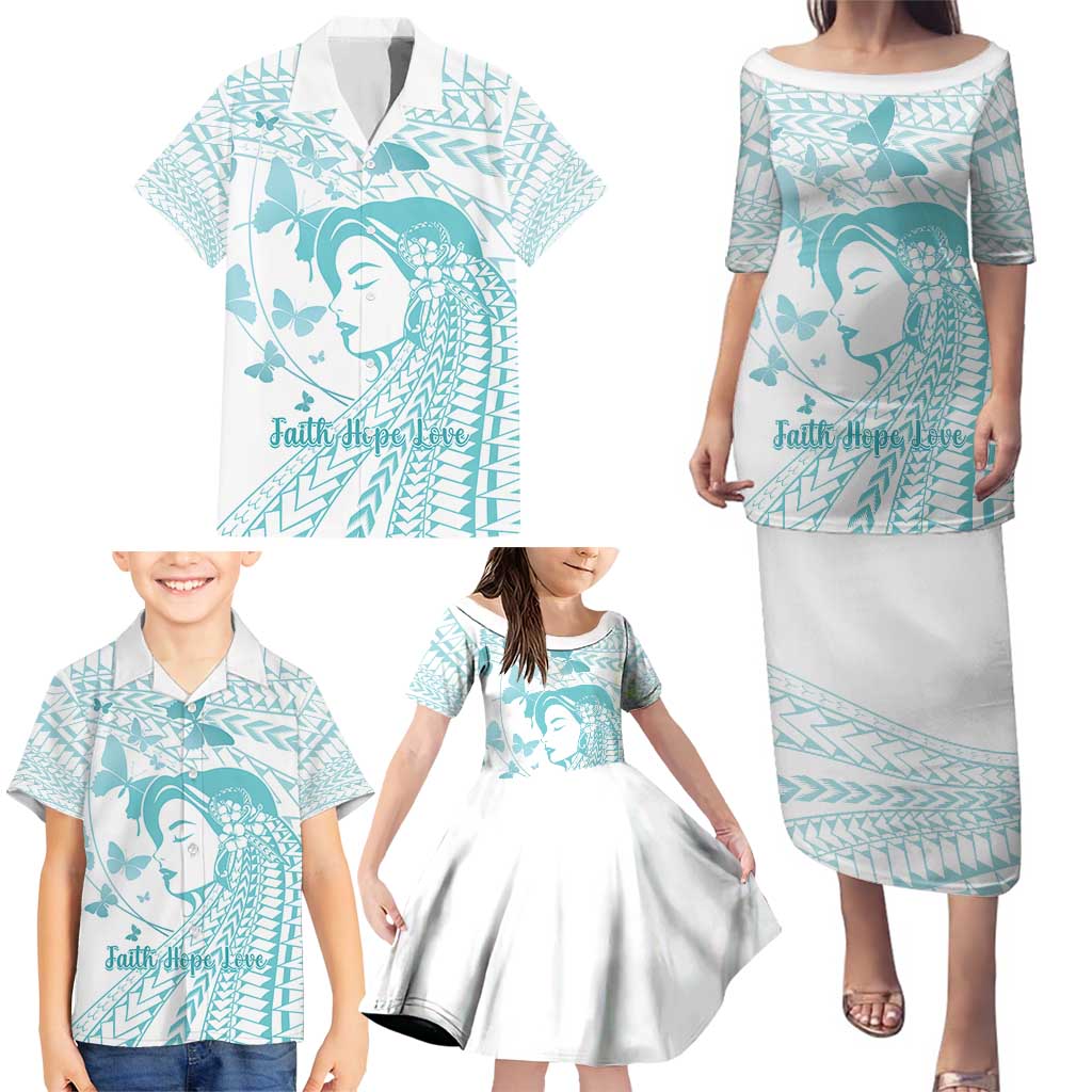 Polynesia Cervical Cancer Awareness Month Family Matching Puletasi and Hawaiian Shirt Polynesian Women Faith Hope Love! LT14 - Polynesian Pride