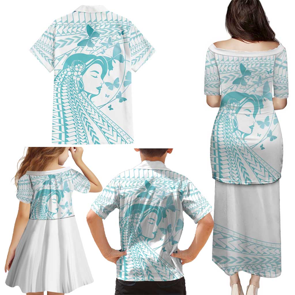 Polynesia Cervical Cancer Awareness Month Family Matching Puletasi and Hawaiian Shirt Polynesian Women Faith Hope Love! LT14 - Polynesian Pride