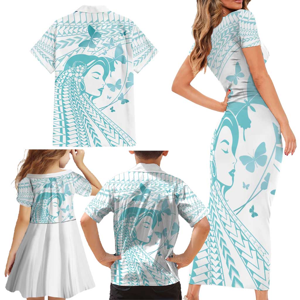 Polynesia Cervical Cancer Awareness Month Family Matching Short Sleeve Bodycon Dress and Hawaiian Shirt Polynesian Women Faith Hope Love! LT14 - Polynesian Pride