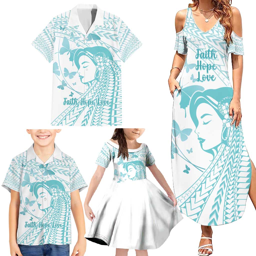 Polynesia Cervical Cancer Awareness Month Family Matching Summer Maxi Dress and Hawaiian Shirt Polynesian Women Faith Hope Love! LT14 - Polynesian Pride