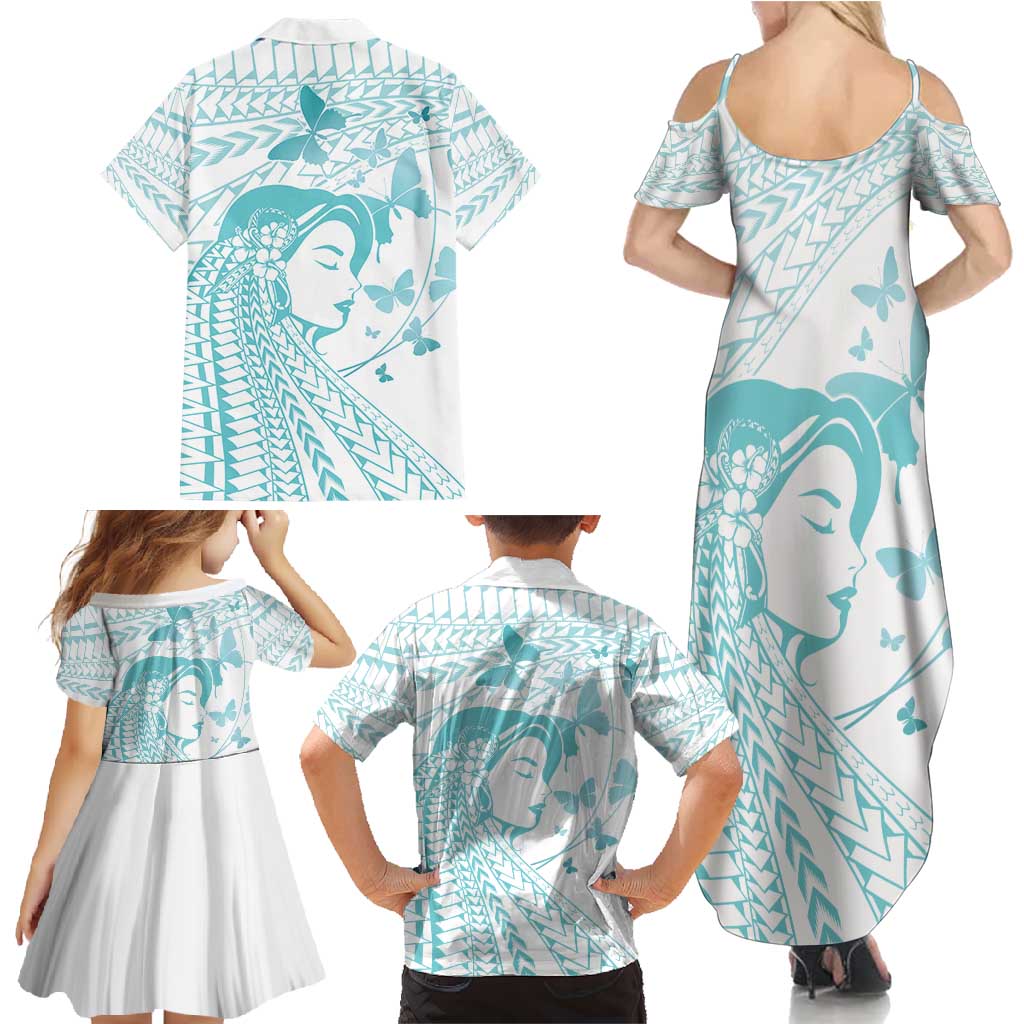 Polynesia Cervical Cancer Awareness Month Family Matching Summer Maxi Dress and Hawaiian Shirt Polynesian Women Faith Hope Love! LT14 - Polynesian Pride