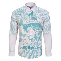 Polynesia Cervical Cancer Awareness Month Family Matching Summer Maxi Dress and Hawaiian Shirt Polynesian Women Faith Hope Love! LT14 Dad's Shirt - Long Sleeve White - Polynesian Pride