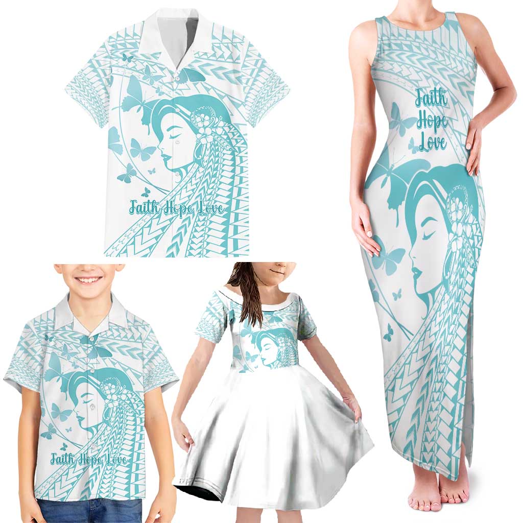 Polynesia Cervical Cancer Awareness Month Family Matching Tank Maxi Dress and Hawaiian Shirt Polynesian Women Faith Hope Love! LT14 - Polynesian Pride