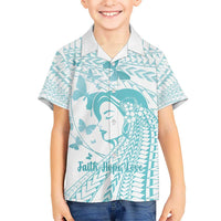 Polynesia Cervical Cancer Awareness Month Kid Hawaiian Shirt Polynesian Women Faith Hope Love!