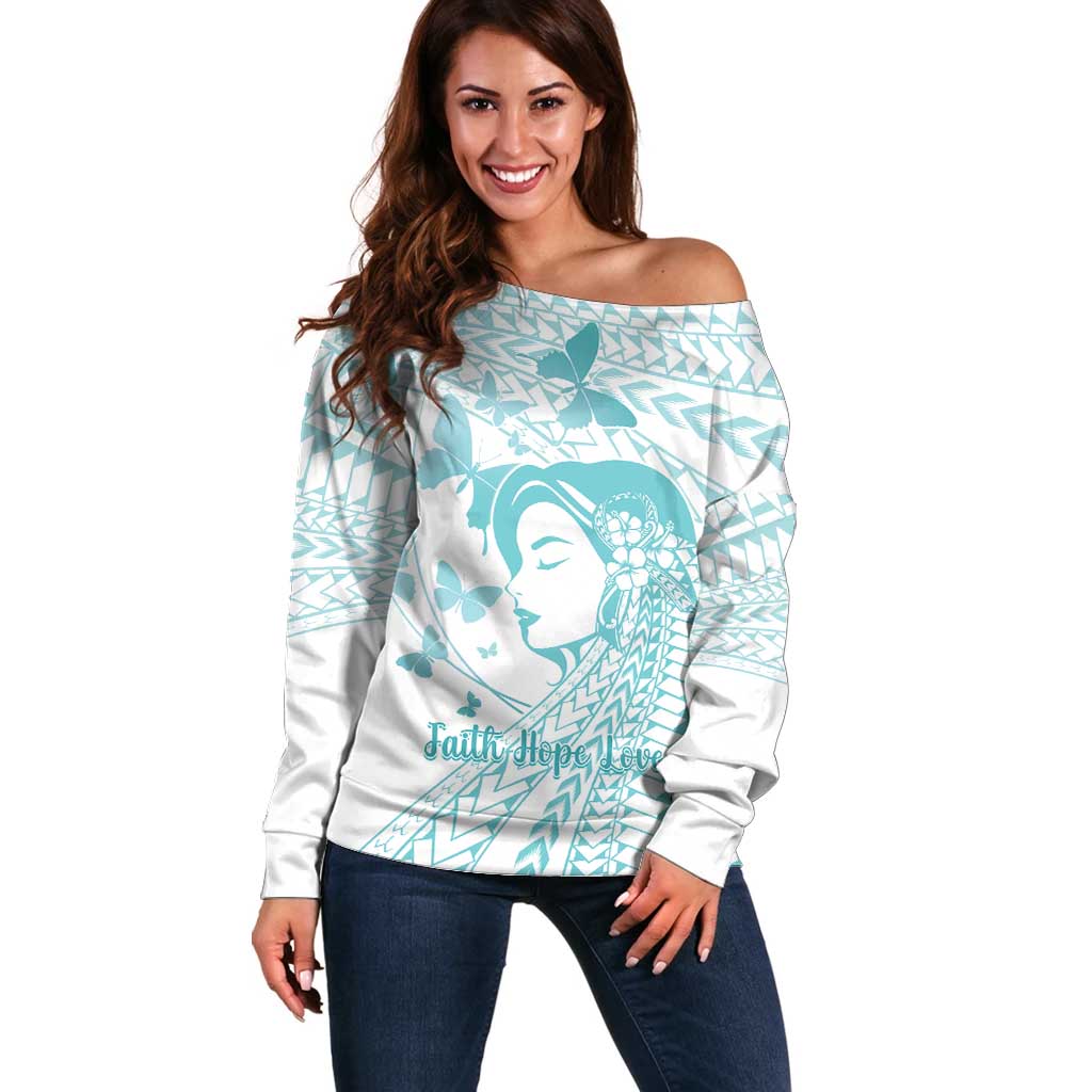Polynesia Cervical Cancer Awareness Month Off Shoulder Sweater Polynesian Women Faith Hope Love! LT14 Women White - Polynesian Pride