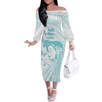 Polynesia Cervical Cancer Awareness Month Off The Shoulder Long Sleeve Dress Polynesian Women Faith Hope Love!