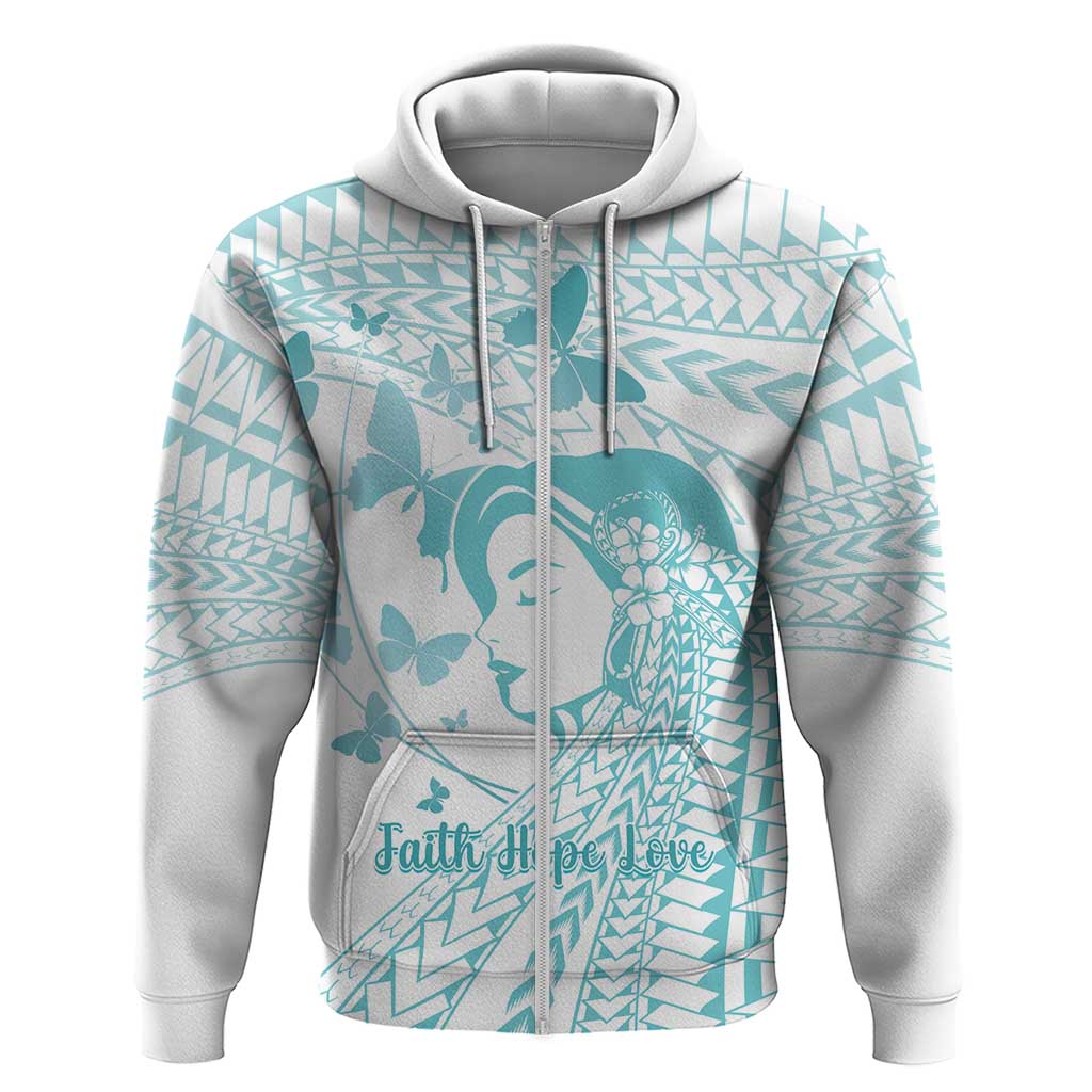 Polynesia Cervical Cancer Awareness Month Zip Hoodie Polynesian Women Faith Hope Love! LT14 Zip Hoodie White - Polynesian Pride