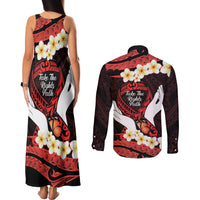 Polynesia AIDS Awareness Month Couples Matching Tank Maxi Dress and Long Sleeve Button Shirt Take The Rights Path Polynesian Pattern