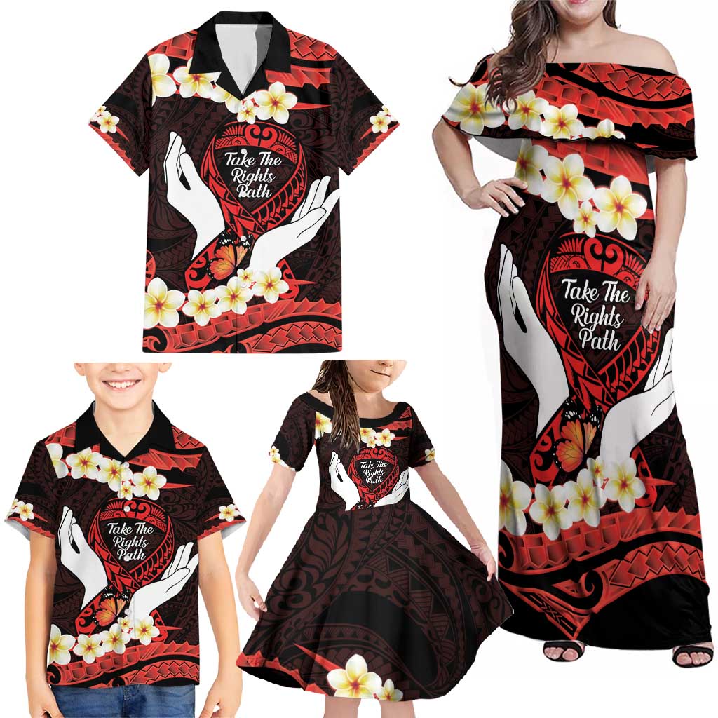 Polynesia AIDS Awareness Month Family Matching Off Shoulder Maxi Dress and Hawaiian Shirt Take The Rights Path Polynesian Pattern LT14 - Polynesian Pride