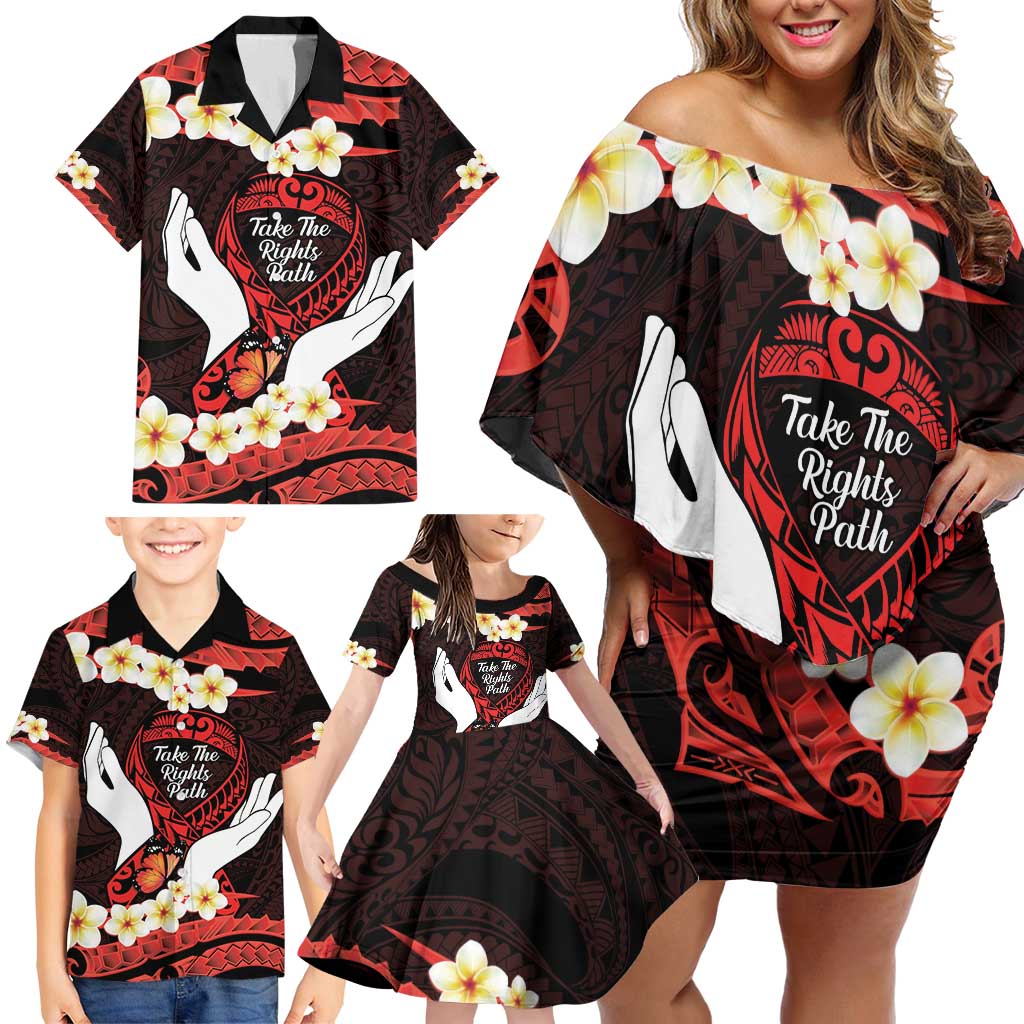Polynesia AIDS Awareness Month Family Matching Off Shoulder Short Dress and Hawaiian Shirt Take The Rights Path Polynesian Pattern LT14 - Polynesian Pride