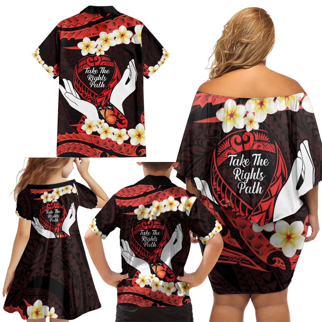 Polynesia AIDS Awareness Month Family Matching Off Shoulder Short Dress and Hawaiian Shirt Take The Rights Path Polynesian Pattern LT14 - Polynesian Pride