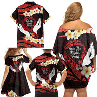 Polynesia AIDS Awareness Month Family Matching Off Shoulder Short Dress and Hawaiian Shirt Take The Rights Path Polynesian Pattern LT14 - Polynesian Pride
