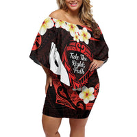 Polynesia AIDS Awareness Month Family Matching Off Shoulder Short Dress and Hawaiian Shirt Take The Rights Path Polynesian Pattern LT14 Mom's Dress Red - Polynesian Pride