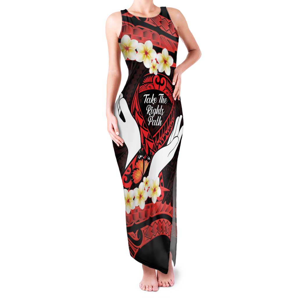 Polynesia AIDS Awareness Month Family Matching Tank Maxi Dress and Hawaiian Shirt Take The Rights Path Polynesian Pattern LT14 Mom's Dress Red - Polynesian Pride