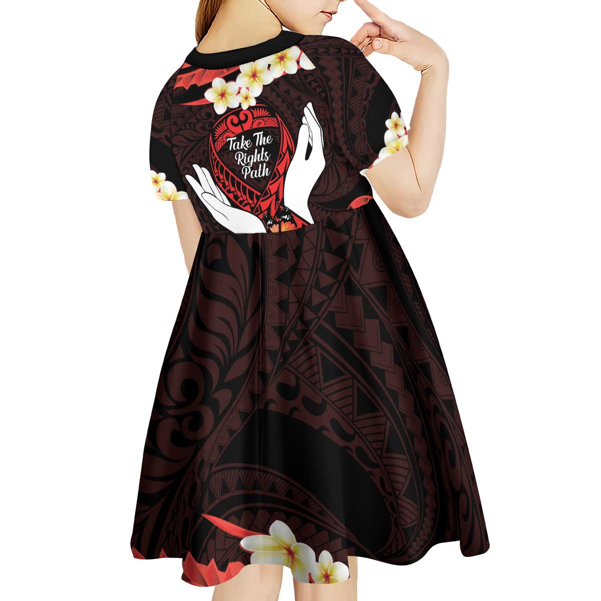 Polynesia AIDS Awareness Month Kid Short Sleeve Dress Take The Rights Path Polynesian Pattern