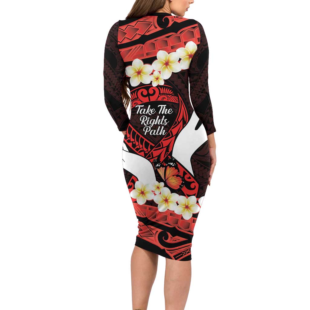 Polynesia AIDS Awareness Month Long Sleeve Bodycon Dress Take The Rights Path Polynesian Pattern LT14 - Polynesian Pride