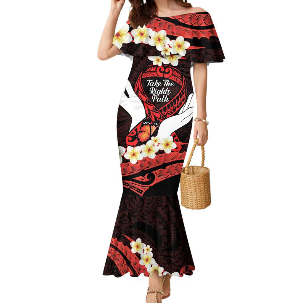 Polynesia AIDS Awareness Month Mermaid Dress Take The Rights Path Polynesian Pattern LT14 Women Red - Polynesian Pride