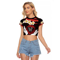 Polynesia AIDS Awareness Month Raglan Cropped T Shirt Take The Rights Path Polynesian Pattern