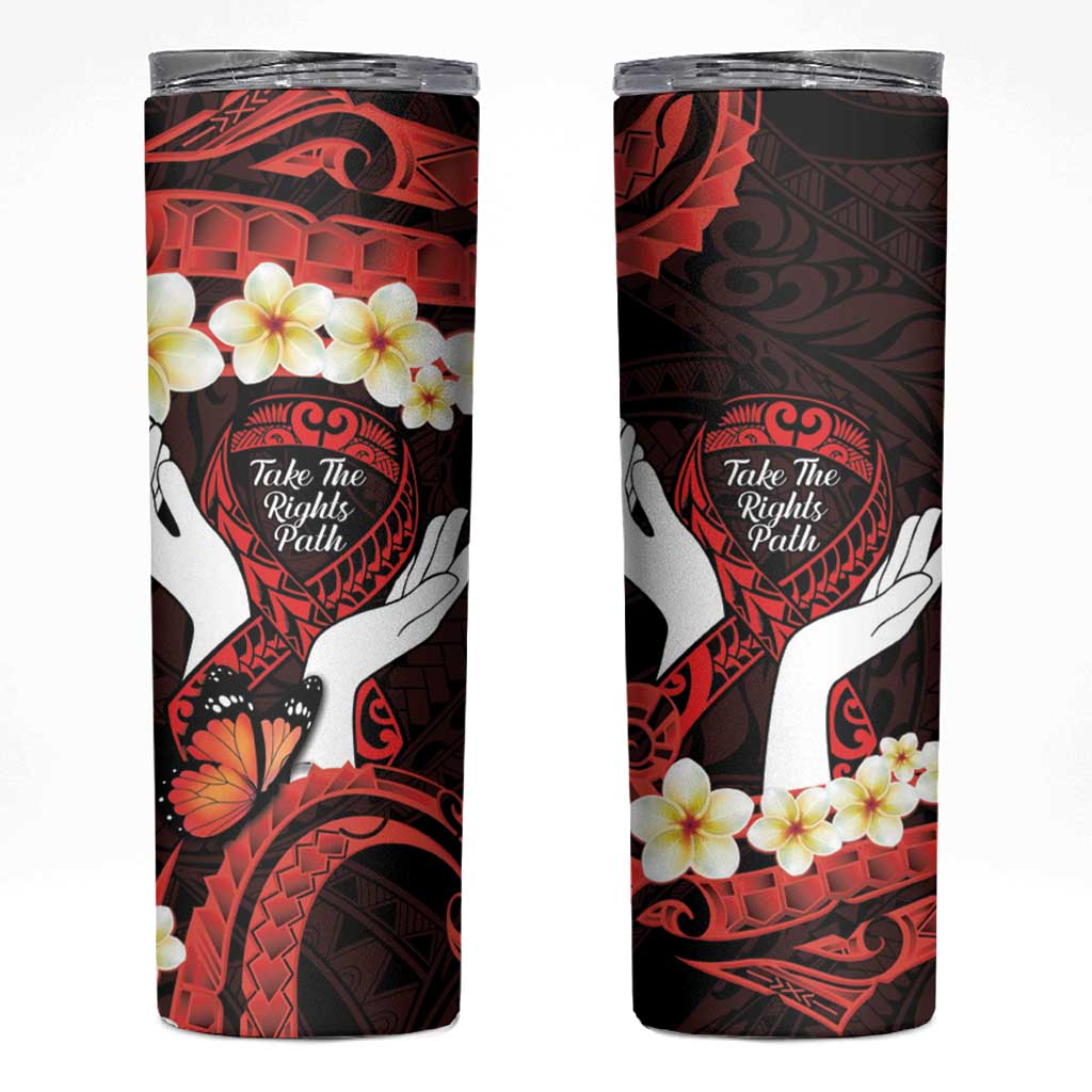 Polynesia AIDS Awareness Month Skinny Tumbler Take The Rights Path Polynesian Pattern LT14 Red - Polynesian Pride