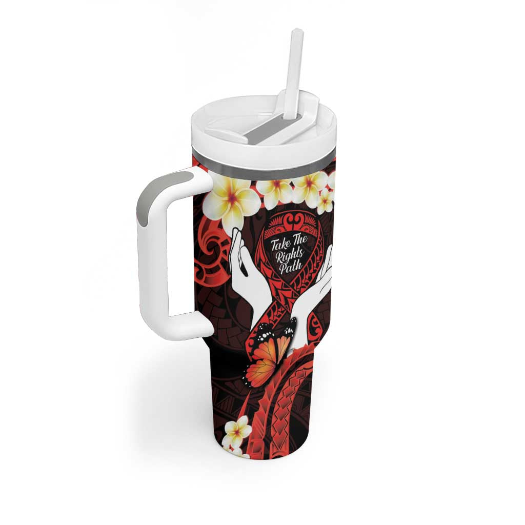 Polynesia AIDS Awareness Month Tumbler With Handle Take The Rights Path Polynesian Pattern