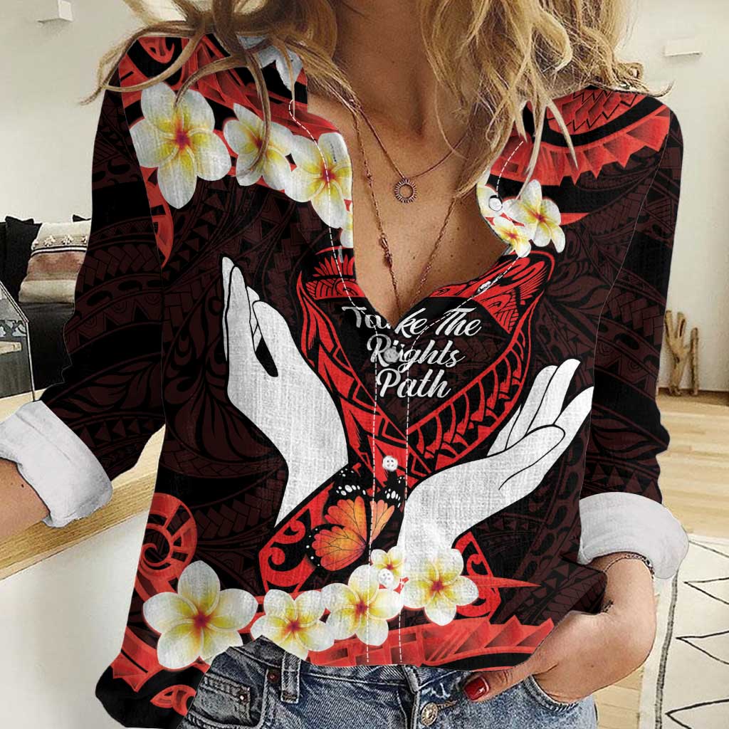 Polynesia AIDS Awareness Month Women Casual Shirt Take The Rights Path Polynesian Pattern LT14 Female Red - Polynesian Pride