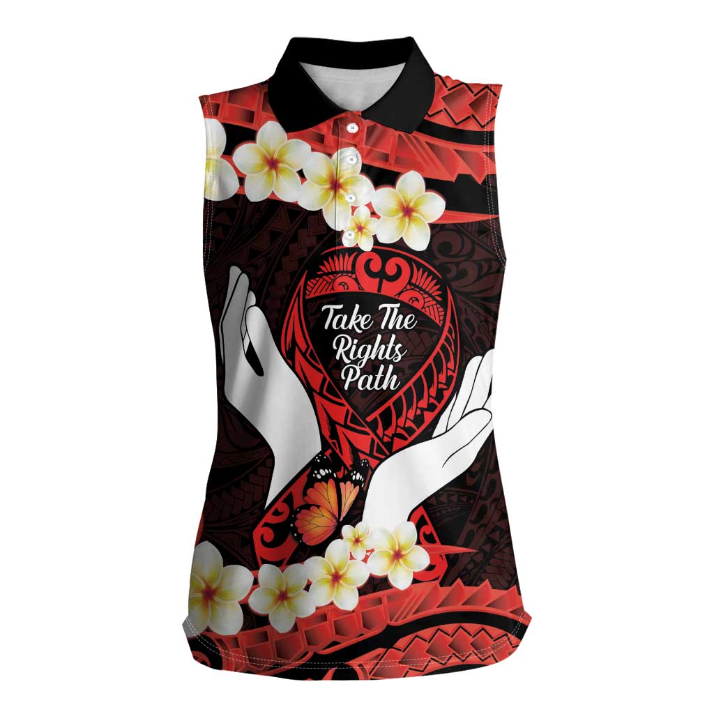 Polynesia AIDS Awareness Month Women Sleeveless Polo Shirt Take The Rights Path Polynesian Pattern