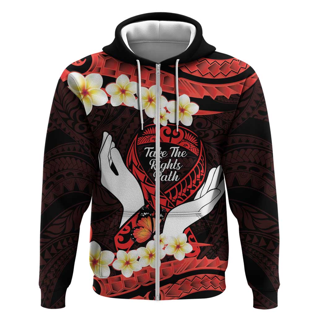 Polynesia AIDS Awareness Month Zip Hoodie Take The Rights Path Polynesian Pattern LT14 Zip Hoodie Red - Polynesian Pride