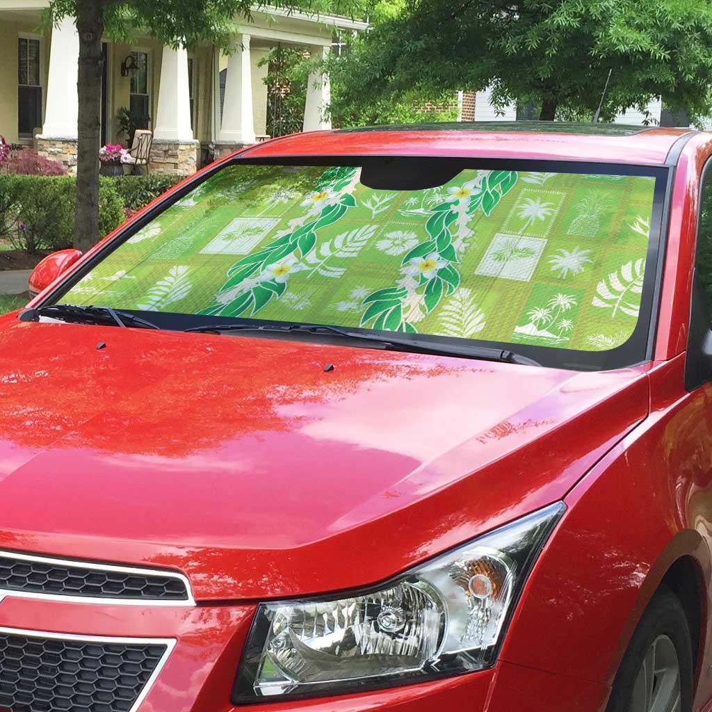 Aloha Hawaii Tuberose Lei Auto Sun Shade Tropical Vibes Green Color - Polynesian Pride