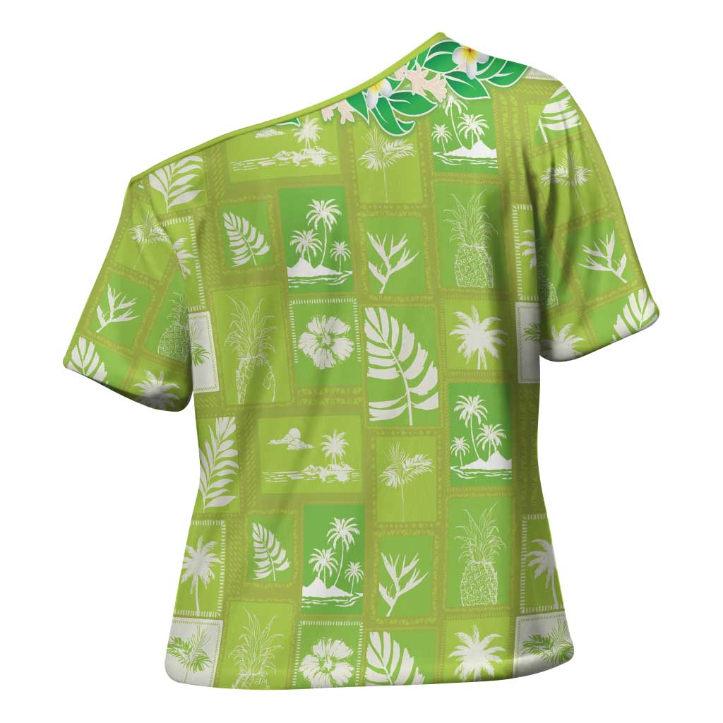Aloha Hawaii Tuberose Lei Cross Shoulder Shirt Tropical Vibes Green Color - Polynesian Pride