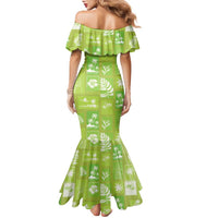 Aloha Hawaii Tuberose Lei Family Matching Mermaid Dress and Hawaiian Shirt Tropical Vibes Green Color LT14 - Polynesian Pride