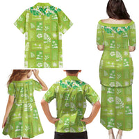 Aloha Hawaii Tuberose Lei Family Matching Puletasi and Hawaiian Shirt Tropical Vibes Green Color LT14 - Polynesian Pride
