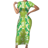 Aloha Hawaii Tuberose Lei Family Matching Short Sleeve Bodycon Dress and Hawaiian Shirt Tropical Vibes Green Color LT14 Green - Polynesian Pride