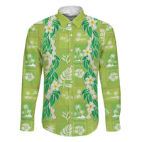 Aloha Hawaii Tuberose Lei Family Matching Summer Maxi Dress and Hawaiian Shirt Tropical Vibes Green Color LT14 Dad's Shirt - Long Sleeve Green - Polynesian Pride