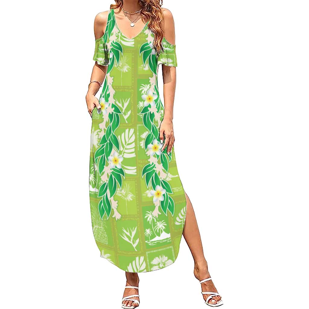 Aloha Hawaii Tuberose Lei Family Matching Summer Maxi Dress and Hawaiian Shirt Tropical Vibes Green Color LT14 Green - Polynesian Pride