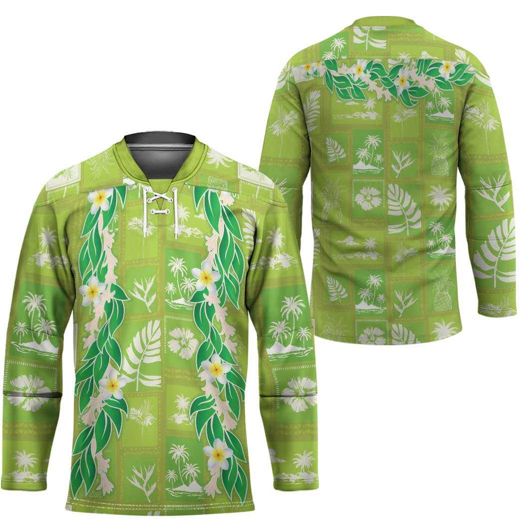 Aloha Hawaii Tuberose Lei Hockey Jersey Tropical Vibes Green Color - Polynesian Pride