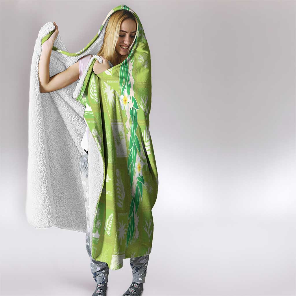 Aloha Hawaii Tuberose Lei Hooded Blanket Tropical Vibes Green Color - Polynesian Pride