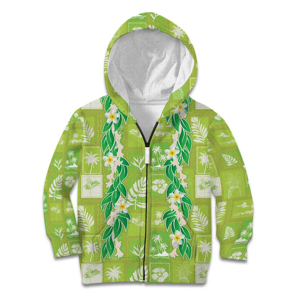 Aloha Hawaii Tuberose Lei Kid Hoodie Tropical Vibes Green Color LT14 Zip Hoodie Green - Polynesian Pride