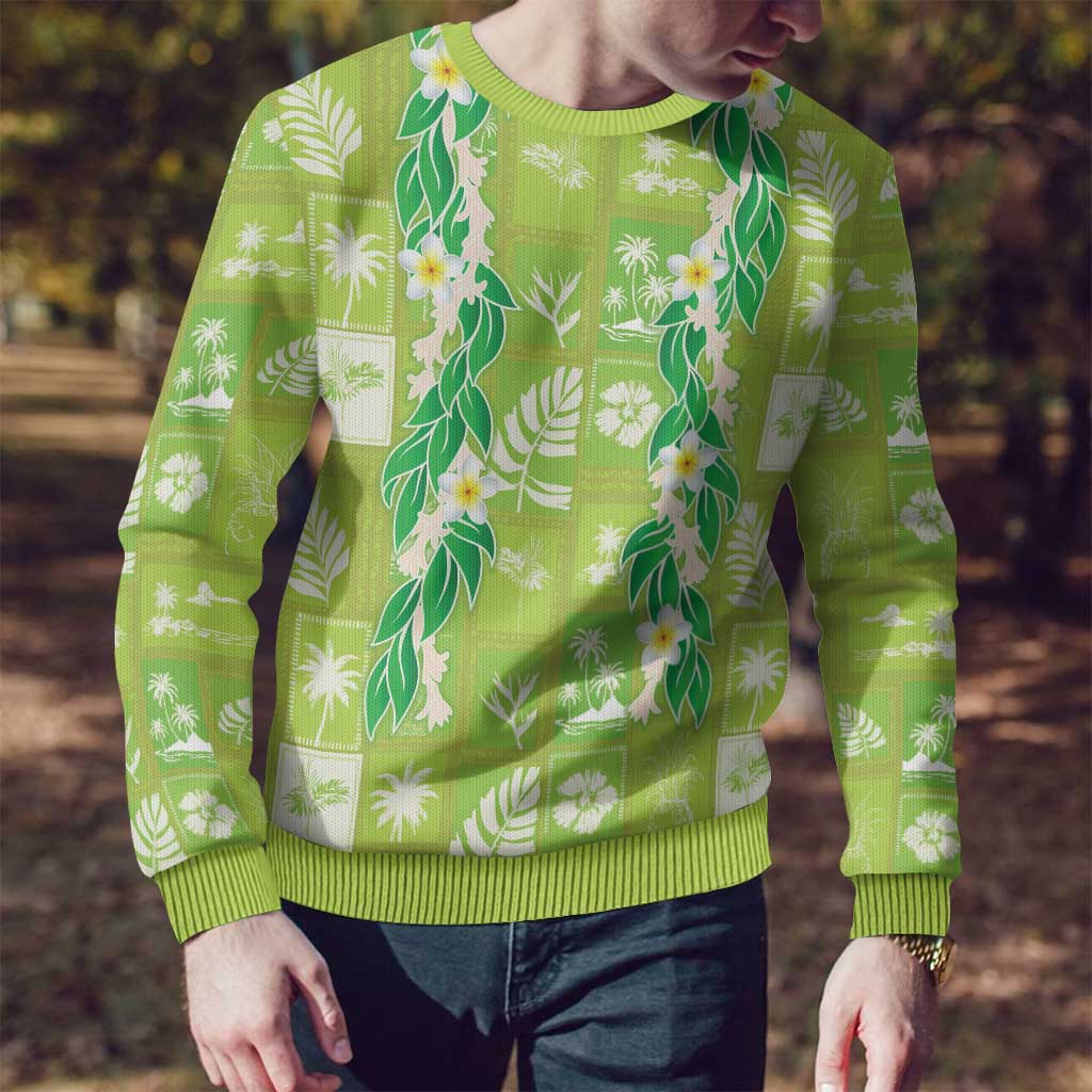 Aloha Hawaii Tuberose Lei Ugly Christmas Sweater Tropical Vibes Green Color - Polynesian Pride