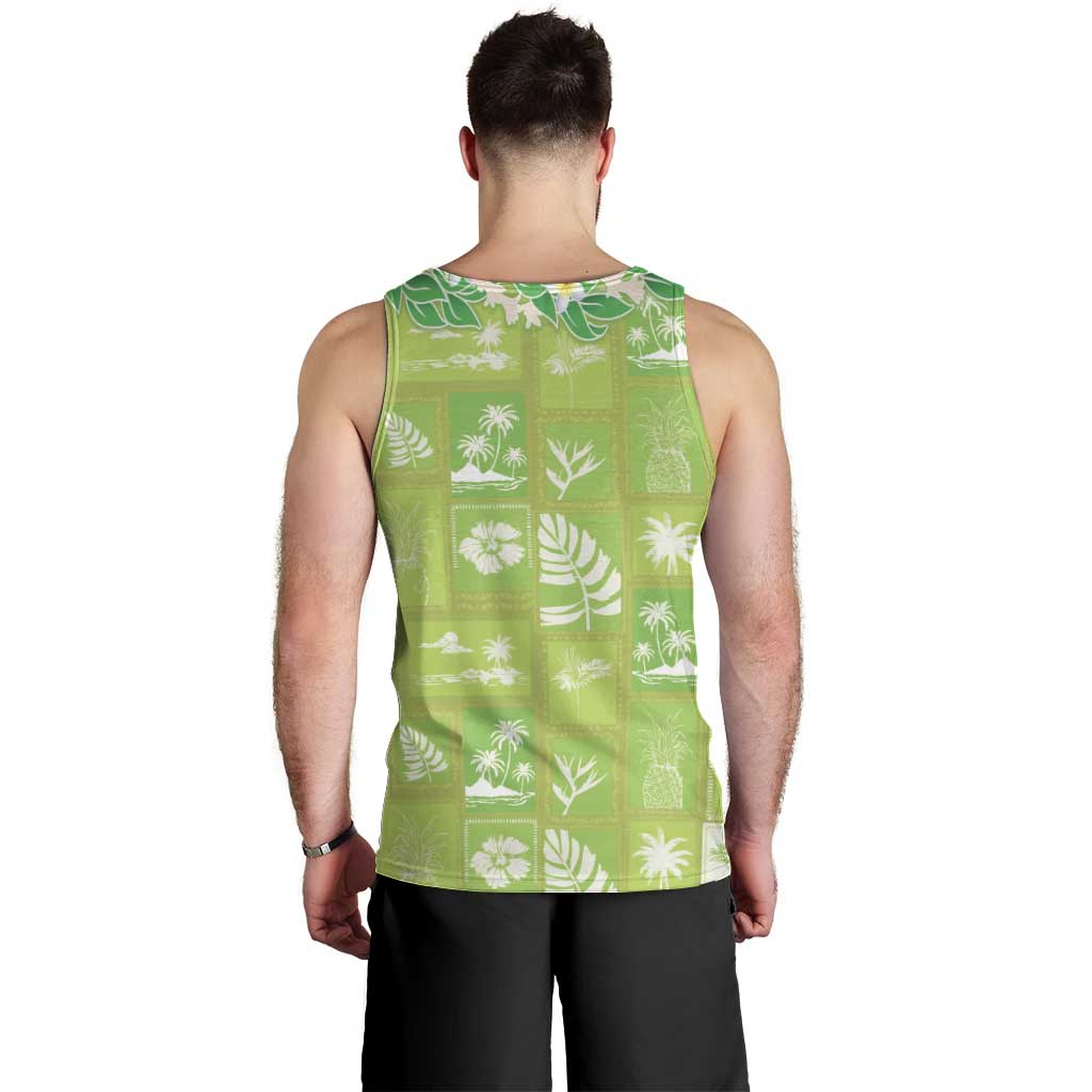 Aloha Hawaii Tuberose Lei Men Tank Top Tropical Vibes Green Color - Polynesian Pride