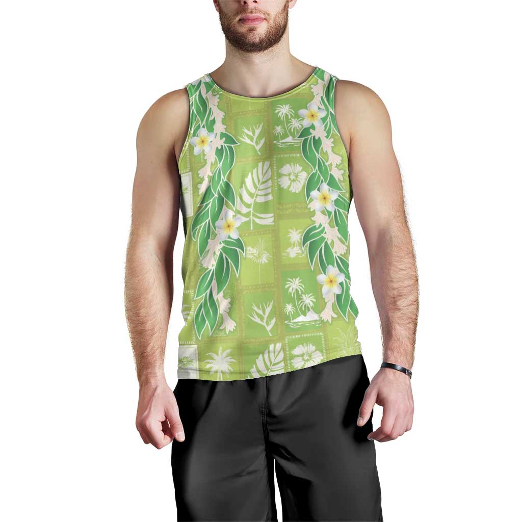Aloha Hawaii Tuberose Lei Men Tank Top Tropical Vibes Green Color - Polynesian Pride