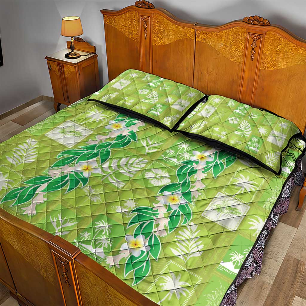 Aloha Hawaii Tuberose Lei Quilt Bed Set Tropical Vibes Green Color - Polynesian Pride
