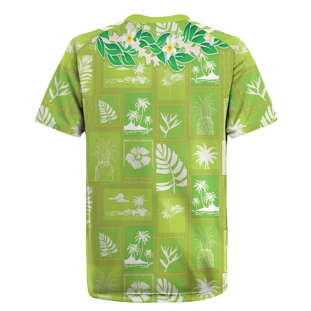 Aloha Hawaii Tuberose Lei Rugby Jersey Tropical Vibes Green Color - Polynesian Pride