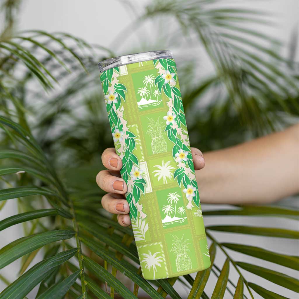 Aloha Hawaii Tuberose Lei Skinny Tumbler Tropical Vibes Green Color - Polynesian Pride