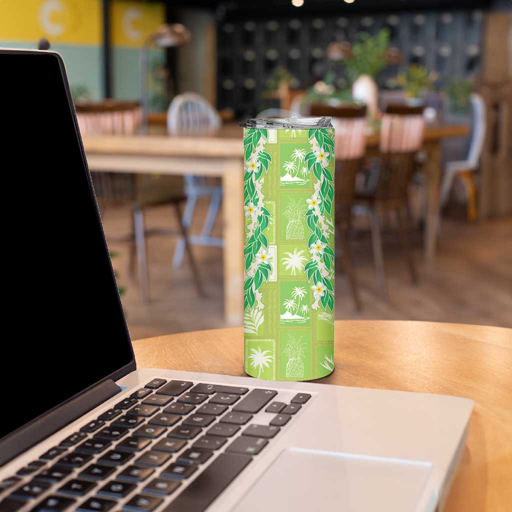 Aloha Hawaii Tuberose Lei Skinny Tumbler Tropical Vibes Green Color - Polynesian Pride