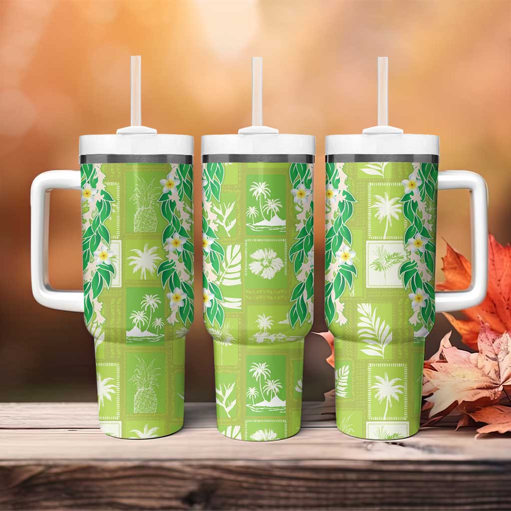 Aloha Hawaii Tuberose Lei Tumbler With Handle Tropical Vibes Green Color - Polynesian Pride