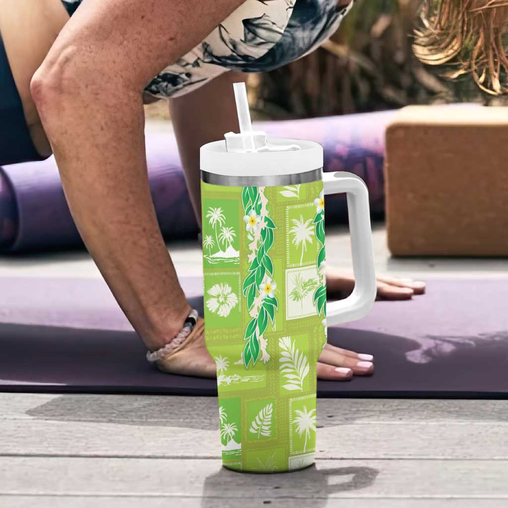 Aloha Hawaii Tuberose Lei Tumbler With Handle Tropical Vibes Green Color - Polynesian Pride