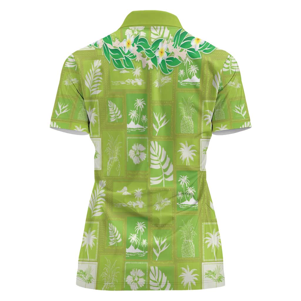 Aloha Hawaii Tuberose Lei Women Polo Shirt Tropical Vibes Green Color - Polynesian Pride