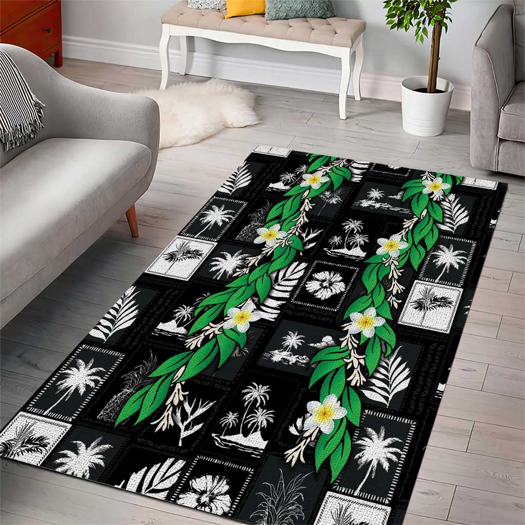 Aloha Hawaii Tuberose Lei Area Rug Tropical Vibes Black Color - Polynesian Pride