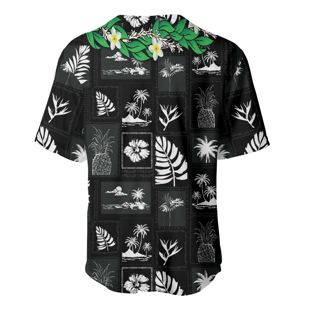 Aloha Hawaii Tuberose Lei Baseball Jersey Tropical Vibes Black Color - Polynesian Pride