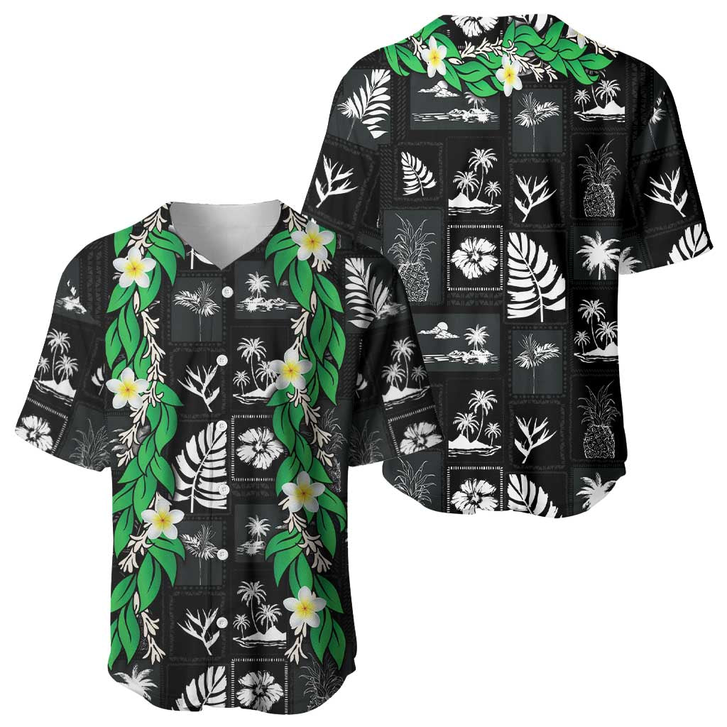 Aloha Hawaii Tuberose Lei Baseball Jersey Tropical Vibes Black Color - Polynesian Pride